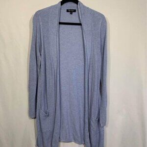 WOMANS light blue long cardigan Waffle knit Size small Front pockets